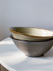 Nordic Retro Black Ceramics Bowl Home Use 6.25 Inch Pure Color Soup Bowl Threaded Ceramic Irregular Rice Bowl Dining Utensils