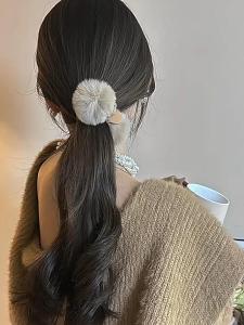 【Ship from KL Ready stock】Double sided cute small fur ball hair clip real otter rabbit hair high ponytail grab clip