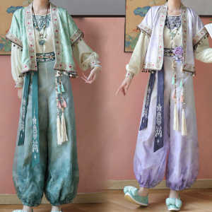 New Chinese Style Lantern Pants Set Womens Reformed Hanfu Daily Commuting Tang Dynasty Period Suit Polyester Fiber