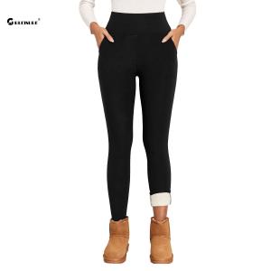 CHRLEISURE Lamb Velvet Yoga Pants with Pockets Women Thicken Fitness Leggings Winter Warm Sport Tights Thermal Solid Legging