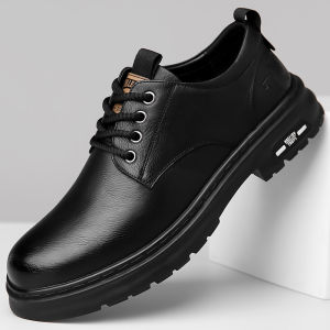 Handmade Mens Casual Leather Shoes Spring New Style Retro Workwear Soft Bottom Breathable Lace-Up round Toe Fashionable Single Shoes