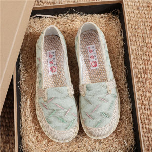 Spring Summer New Style Lingxi Womens Flat Bottom Fisherman Shoes Breathable Linen Beijing Cloth Shoes Easy to Wear Mom Shoes