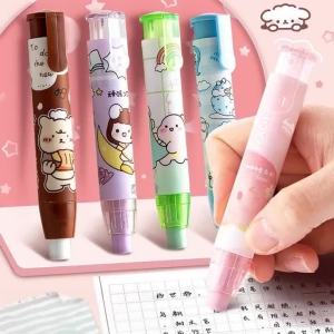 Retractable Click Eraser for Kids 6 Color No Smudge & Dust-Free Ideal Kindergarten Prize & School Supply