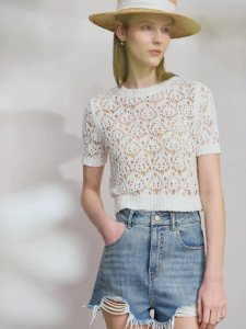 AMII | Round Neck Heavy Crocheted Lace Knit Sweater
