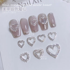 Silver Nail Art Alloy Heart Valentines Day Decorations Heart Shaped DIY Nail Rhinestone Decor Y2K Peach Heart Shaped Sparkling Rhinestones