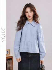 YOUXIANG | Áo Polo Xanh Dài Tự Do Kiểu Học Sinh