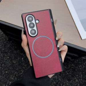 Luxury Leather Magnetic Phone Case for Samsung Galaxy Fold 7 6 5 4 3 ZFold7 ZFold6 Wireless Charge Hinge Protective Hard Cover