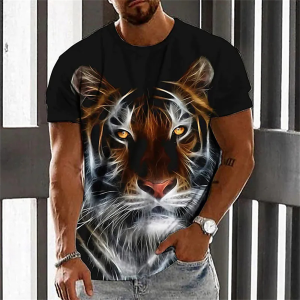 Mens Tiger Printed Short Sleeves Tiger 3D Digital Printed round Neck Short Sleeve T-shirt for Men