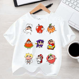 52TOYS | Kawaii Cartoon Boy Girl Short Sleeve Tee Shirt Summer Kids Clothes Anime Toddler Colour Tops Crayons Shin-chan Children T Shirt