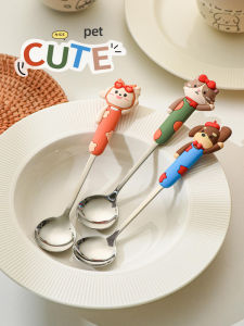 Food Grade 304 Stainless Steel Cute Cartoon Childrens Spoon round Head Dinner Spoon Special for Students Eating Home Use