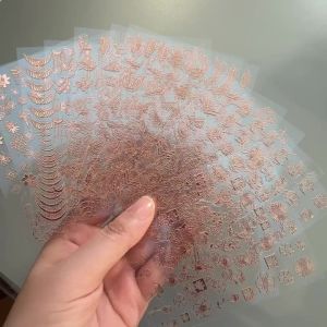 12pcs 3D Rose Gold French Flower/Line Nail Stickers Retro Bronzing Floral Self-Adhesive Nail Decals Luxurious DIY Manicure Decor