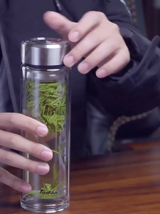 Double Layer Glass Bottle Tea Filter Bottle FREE Cup Sleeve Office Travel Thick Glass Bottle Botol Teh