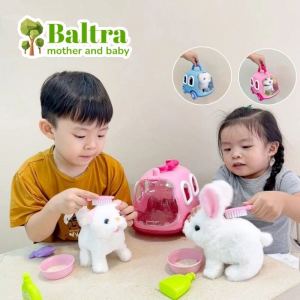Baltra Children Toys Pet Cage Electric Bunny Stuffed Doll Simulation Cat Dog Walking Toy