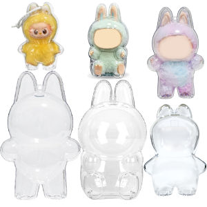 เคสใสอะคริลิคสำหรับ Labubu รุ่น V1/V2/V3/V4 พร้อมพวงกุญแจ ป้องกันฝุ่น จัดระเบียบตุ๊กตาและอุปกรณ์เสริม