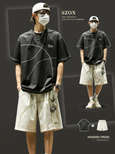 SZON | Mens American Street Style Short Sleeve Top and Shorts Set Breathable & Moisture Wicking