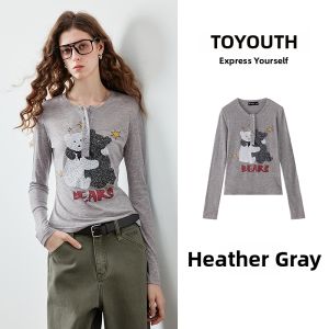 Toyouth | Bears Printed Slim Long Sleeve T Shirt 100% Lyocell