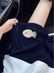 กางเกงขาสั้นสีน้ำเงินหลวมๆ สไตล์ลำลองสำหรับฤดูร้อน กางเกงขายาวขากว้าง ทรงหลวม กางเกงขายาวเอวสูง สำหรับผู้หญิง สวมใส่สบาย ระบายอากาศได้ดี