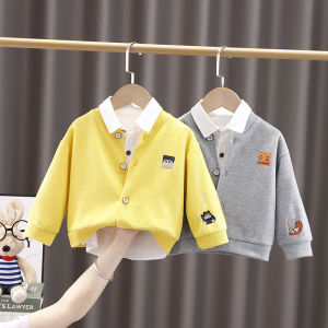 เสื้อคาร์ดิแกนถักนิตติ้งสำหรับเด็กชาย ฤดูใบไม้ผลิและฤดูใบไม้ร่วง เสื้อผ้าเด็กสไตล์เกาหลี ลายการ์ตูน เสื้อผ้าเด็กชาย แฟชั่น
