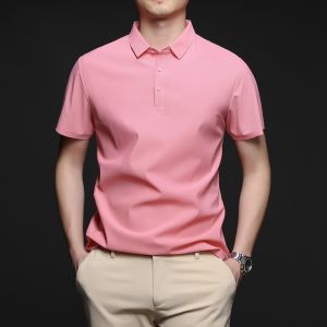 ROMON | Lormen Mens Short Sleeve Polo Shirt Ice Silk Thin Business Casual Fashion Summer T-Shirt Cool Feeling Flat Collar Regular Fit