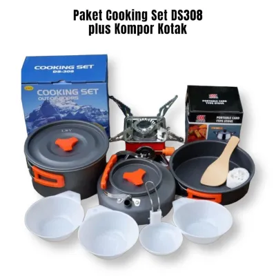 Paket Cooking Set Nesting DS308 plus Kompor Camping Ultralight Kompor Outdoor Portable