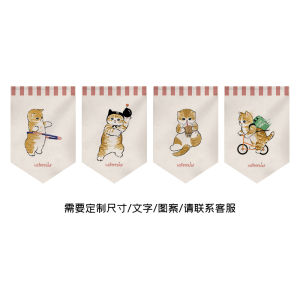 Cartoon Cat Kitchen Door Curtain Decorative Triangle Flag Partition Short Blind Fold Home Fabric Door Curtain