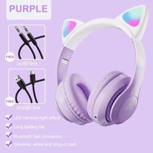 Promo Headphone Bluetooth motif Kucing LED warna warni Headset lampu