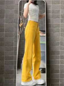 Orange Yellow Straight Leg Jeans Womens High Waist Casual Long Pants Spring Summer Autumn High Waist Slimming Versatile Floor-Length