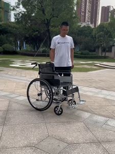 sharke 24 inch big tires Folded Wheelchair For Adult 809 Standard Lightweight Wheelchair For Senior Sale Stainless steel frame Bearing capacity 200KG