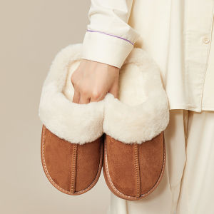 Utune dày Đế dép bằng vải nhung lông cho phụ nữ mùa thu awinter Dép lê vải bông đi trong nhà cho ngoài trời ấm áp mặc