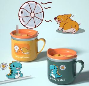 Water cup baby cup childrens cup stainless steel cup with lid openable spill-proof with straw size 250ML