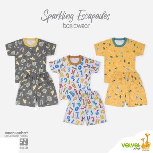 VELVET JUNIOR Murah Setelan Oblong Pendek Celana Pendek Kancing Pundak & TEngah SML LB XL XXL 0-3 Tahun