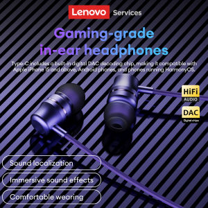 Lenovo | Lenovo YF38 Wired Earphones Type-C/3.5mm Gaming Headphones HiFi-level Dynamic Sound Ultra-low Latency Earbuds W Mic Tangle-Free