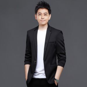 ROMON | Romon Mens Casual Business Suit Spring 2022 Fashion Urban Style Slim Fit Wedding Grooms Jacket Single Button Long Sleeve Polyester Fiber