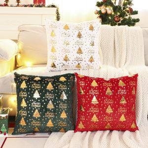 1 PC Christmas Tree Throw Pillow Cover Winter Plush Bronzing Christmas Snowflake Decoration Living Room