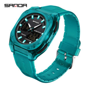 SANDA Dual Display Digital Quartz Watch Birthday Gift Countdown Stopwatch 4 Alarms Snooze 31 World Time Zones Luminous 50M Waterproof