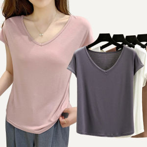 Modal Sleeveless Vest Women Summer Large Size Loose V-neck Thin Short Sleeve T-shirt Outerwear Casual Top