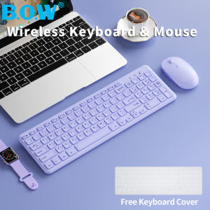 BOW HW256 Lightweight 2.4G Wireless Keyboard and Mouse Set Silent Ergonomic Keyboard Mice Combo with Receiver for Desktop Laptop