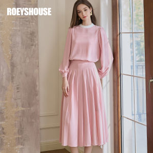 Roey s house | Elegant French Pink Womens Outfit Shirt and Skirt Set