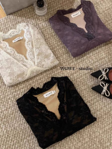 chaqi | French Lace V-Neck Mesh Top