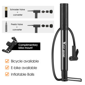 West Biking | WEST BIKING Portable Bicycle Pump 90PSI Balls Toy E-Bike MTB Road Bike Pump Schrader/Presta Valve Tire Inflator Bike Accessories