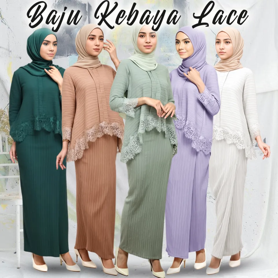 TONMOON Lace Soft Pleated Baju Kurung Plain Mini Kebaya Pario Baju