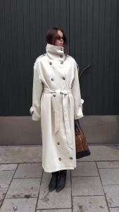 Solid Long Turn-down Collar Women Trench Coat Lace Up Double Breasted Fashion Elegant Casual Female Jacket 2026 Spring Autumn