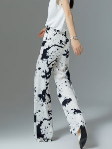 YANYUMENGMENG | Summer New Style Wide Leg Pants Womens Ice Silk Dyed Pants High Waist Trousers Flowing Draping Pants Trendy Floral Pants