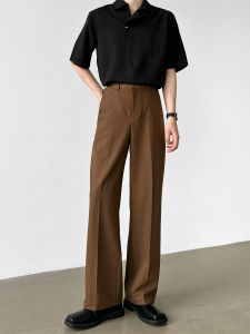 Mens High Waist Straight Leg Casual Trousers Button Design Classic Style Long Pants Youth Fashion Summer Collection