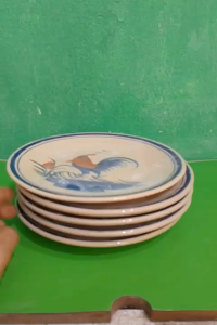Set 5 dĩa vẽ gà trống nam bộ dạng phẳng 22 cm ( gốm sành nam bộ)