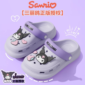 Kuromi Childrens Summer 2025 New Beach Shoes Girls Clog Shoes Anti-slip Outdoor Slippers Cartoon Style EVA Material