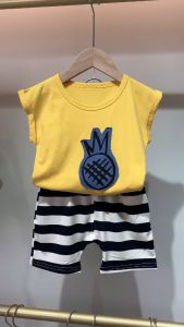 Cotton childrens short sleeve suit 2022 summer boys and girls cartoon thin casual two-piece set