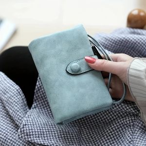 Tri-fold Short Women Wallets with Coin Zipper Pocket Minimalist Frosted Soft Leather Ladies Purses Female Pink Small Wallet