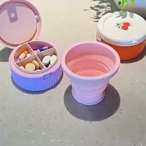 2in1 Creative 4 Grid Medicine Case With Small Water Cup Space-Saving & Washable Daily Pill Case Small Piller for Pocket Purse