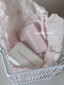 WASAI Leather Magnetic Absorption Happiness English Card Holder Compatible with iPhone 17 16 15 pro Max New Anti-Fall Transparent Soft Shell for Women